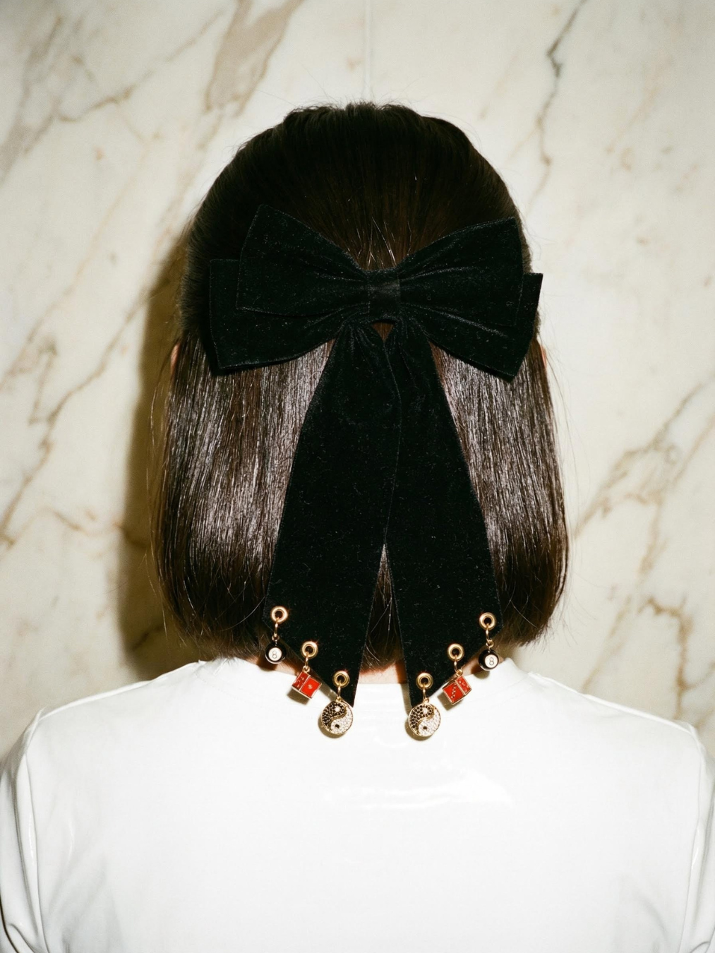 BLACK ROLL OF A DICE CHARM HAIR BOW