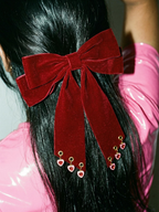 RED HOT PINK ENAMEL HEARTS CHARM HAIR BOW