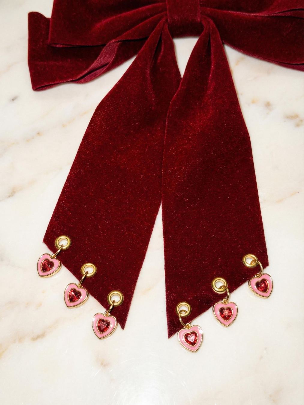 RED HOT PINK ENAMEL HEARTS CHARM HAIR BOW