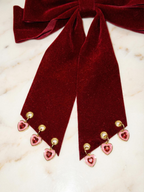 RED HOT PINK ENAMEL HEARTS CHARM HAIR BOW