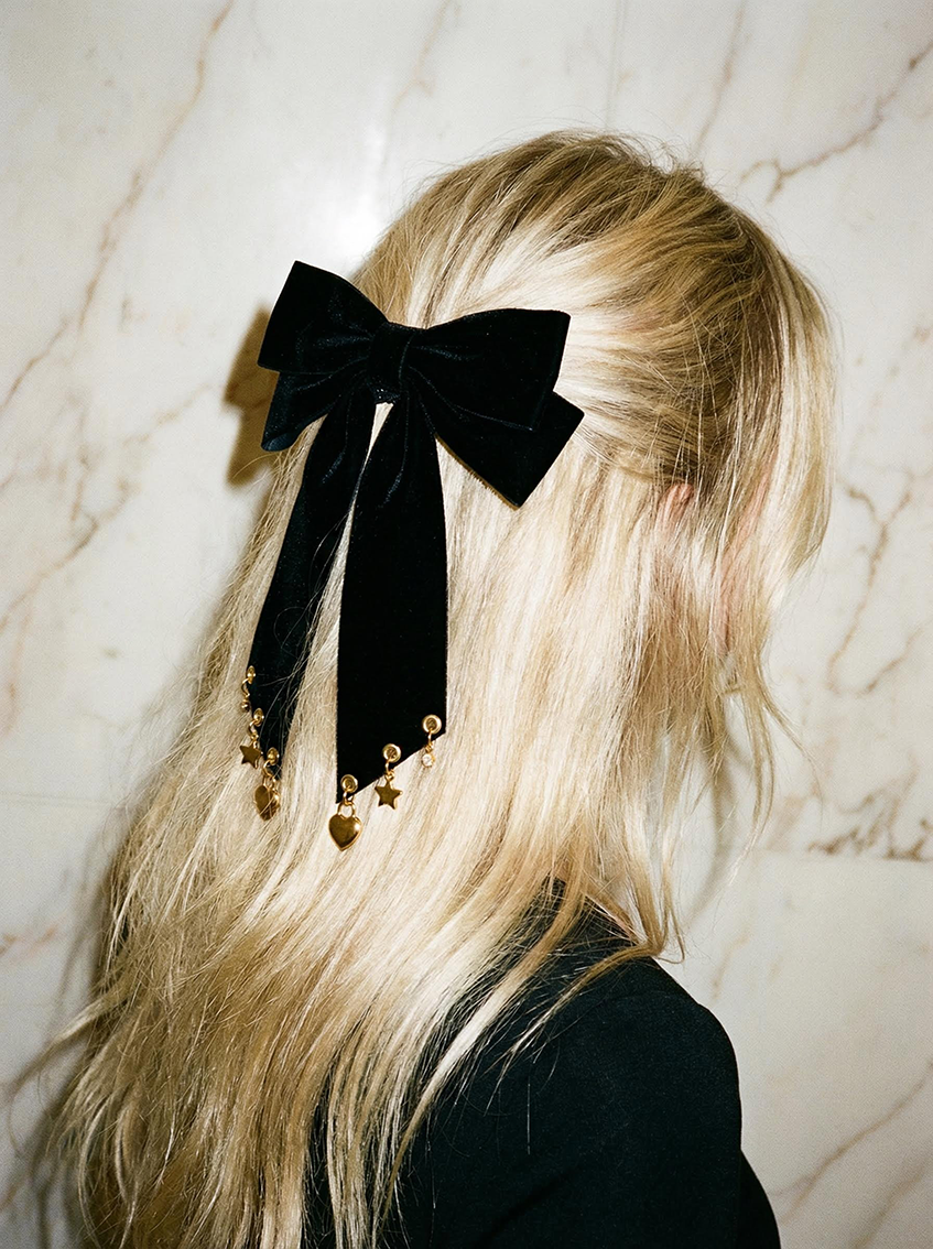 GOLD HEARTS & STARS CHARM HAIR BOW