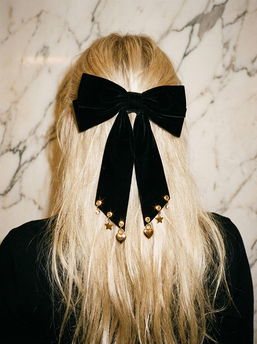 GOLD HEARTS & STARS CHARM HAIR BOW